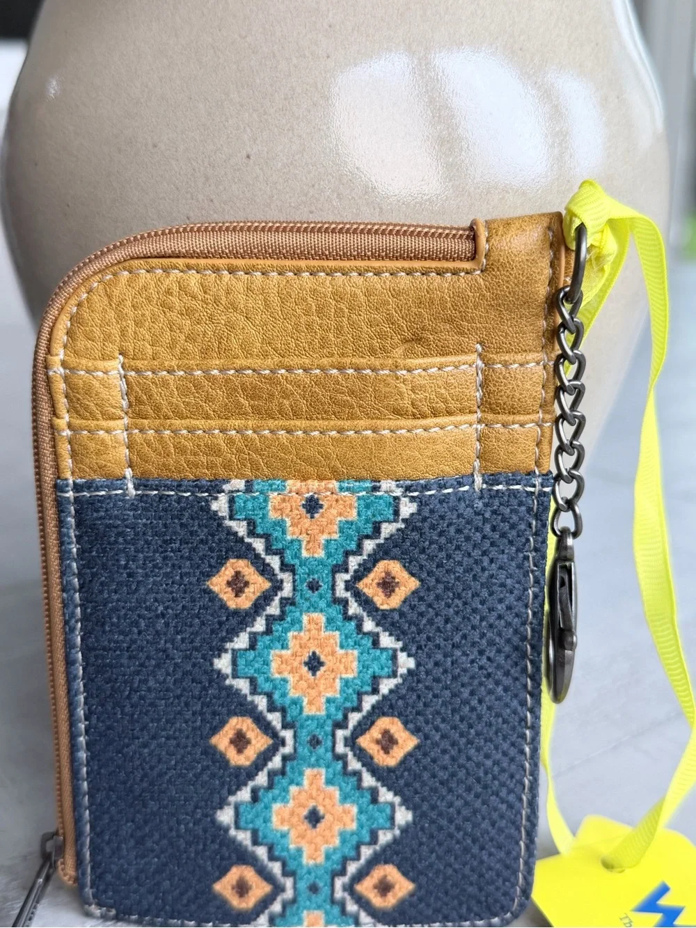 Wrangler Card Holder Wallet Keychain Coin Purse Mustard Blue NWT